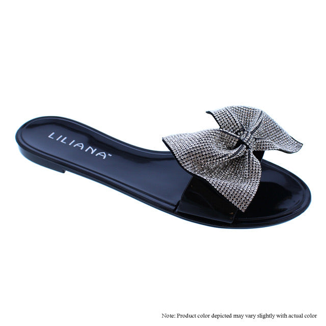 Bling Bow Sandal -Black {Order 1/2 Size Larger}