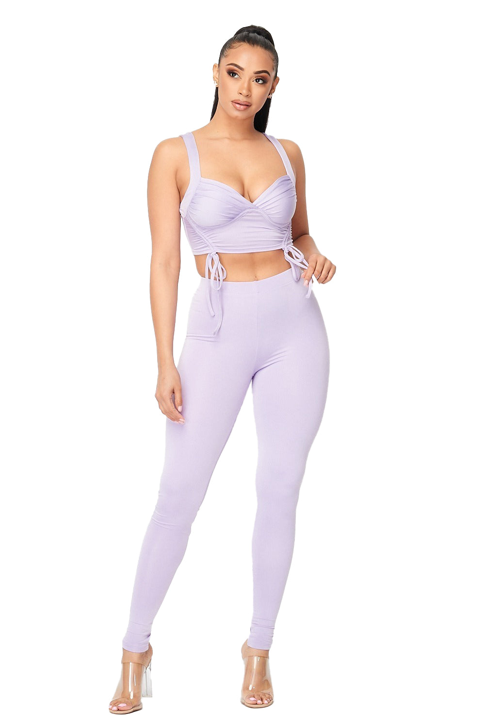2 PC Ruched Crop Tank Top Legging Set