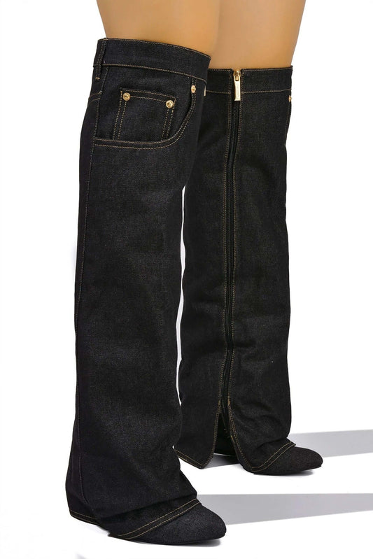 Marget -Black Denim {4" Block Heel ...Not a Wedge Heel}