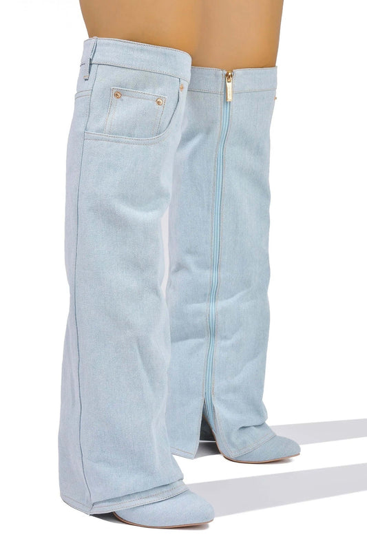 Marget -Light Blue Denim {4" Block Heel ...Not a Wedge Heel}