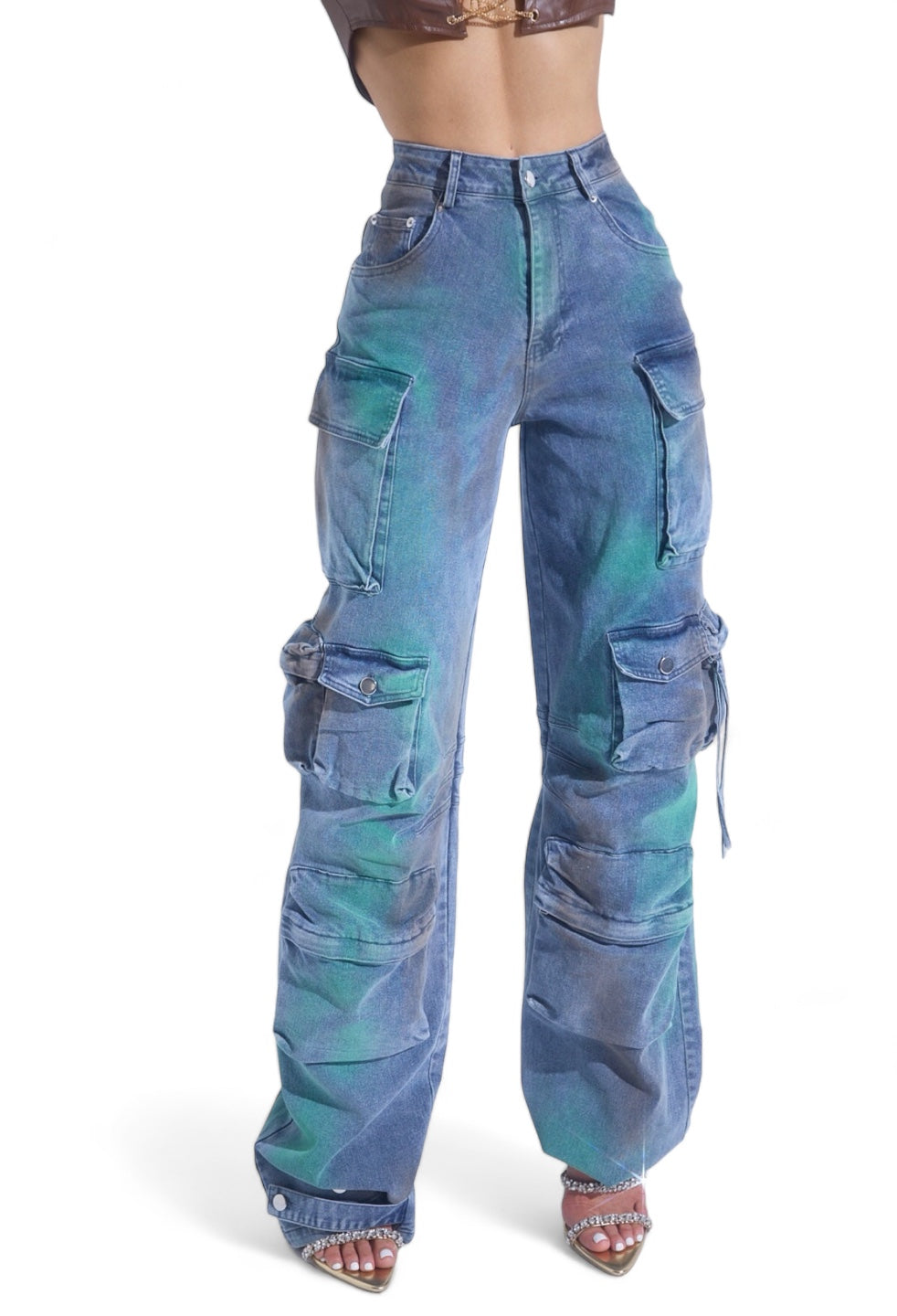 Green & Blue Acid Wash Cargo Denim {Tall Girl Friendly}