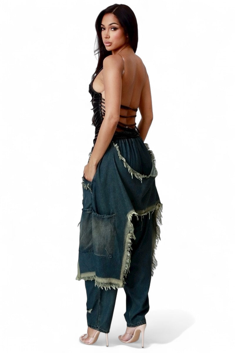 Trendy Distressed Denim Harem Pants