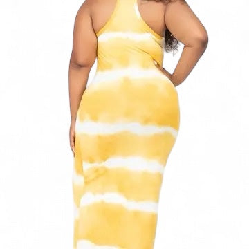 Curvy Stripe Tie-Dye Printed Maxi Dress