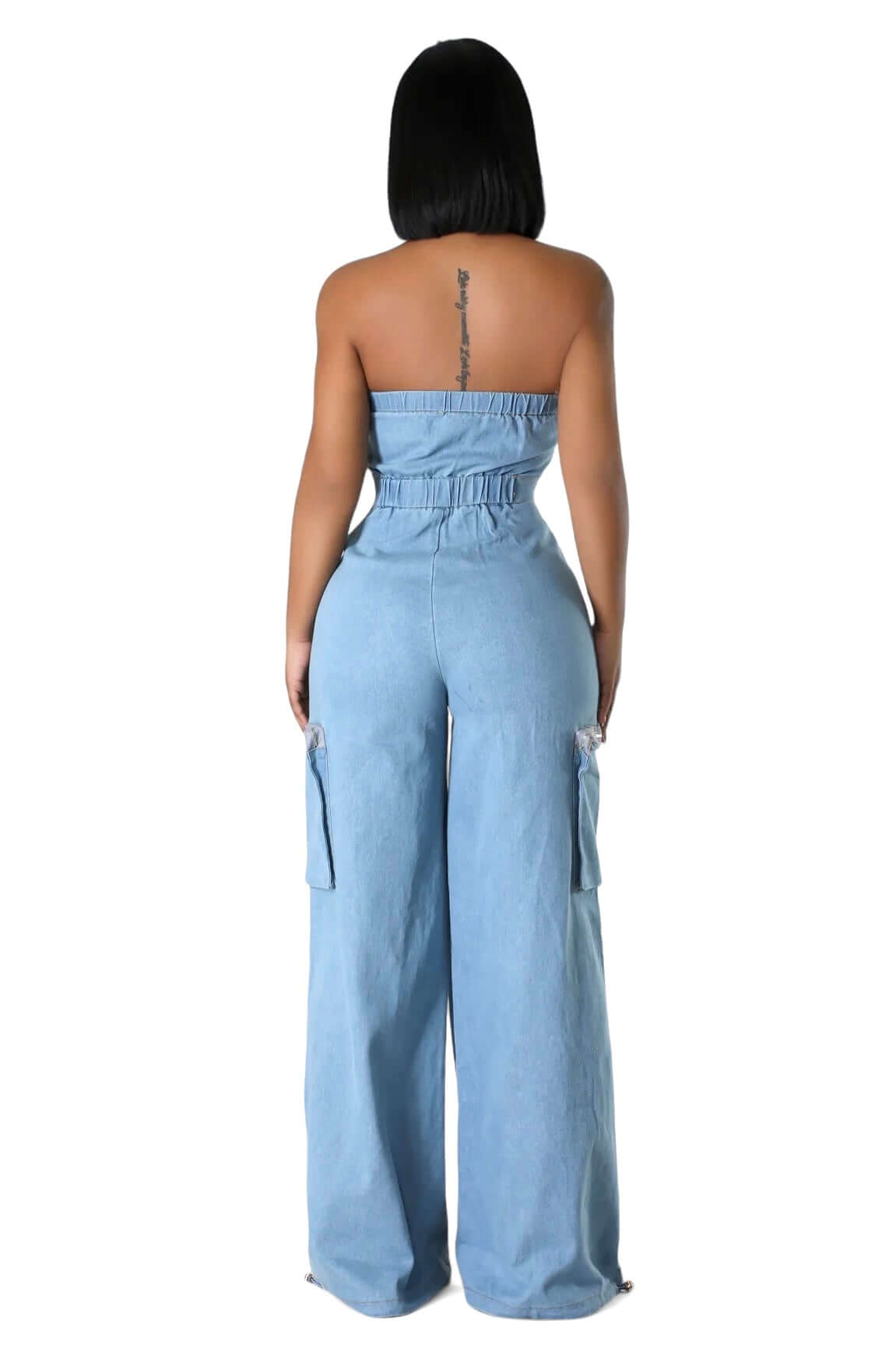 Denim Jean Sleeveless Cargo Jumpsuit