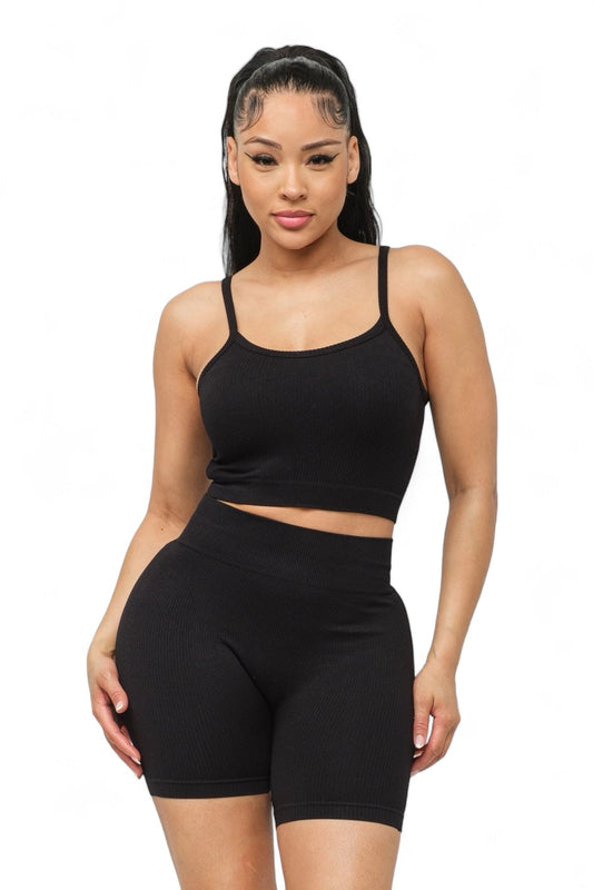 Seamless Basic Tank Top and Biker Shorts Set