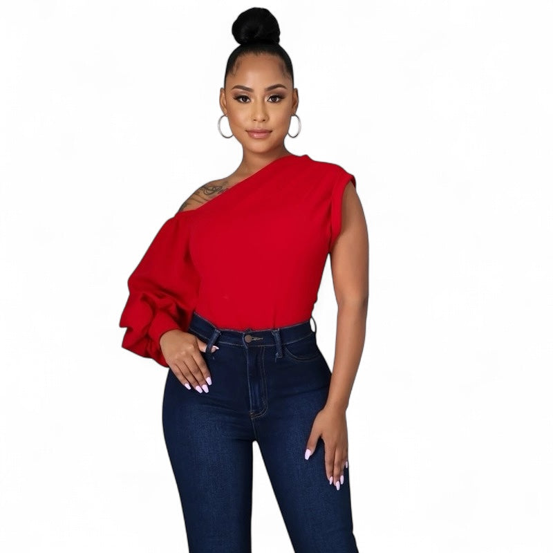 One Shoulder Puff Sleeve Top
