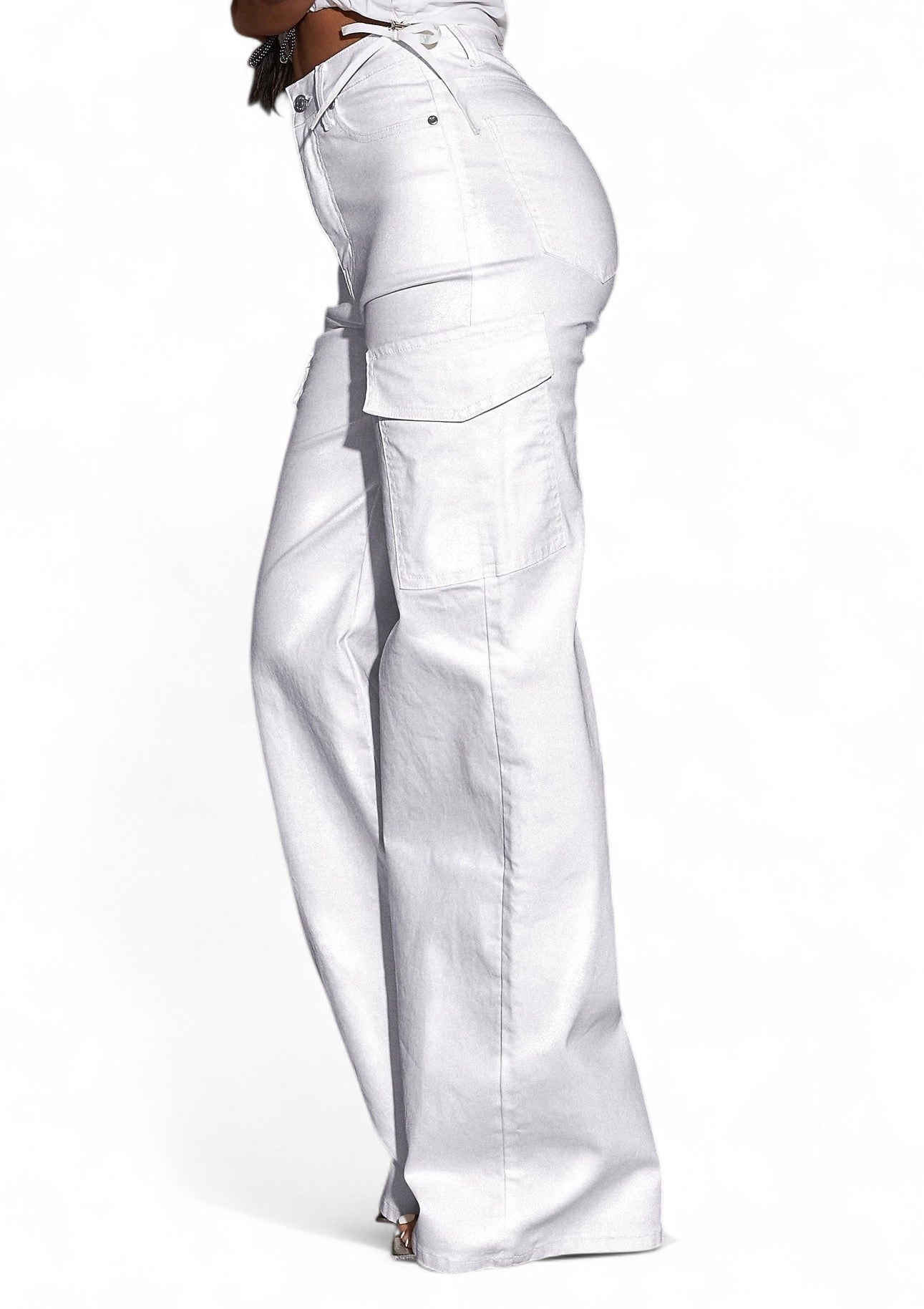 Water / Dirt Repellent White Coated Cargo Wide Leg Pants {Great Stretch}