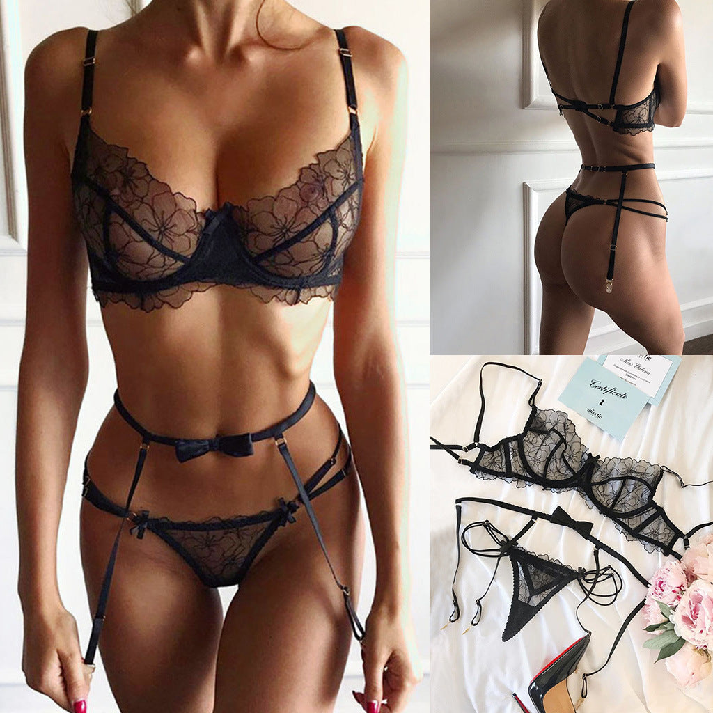 Black Sexy Lace Seduction Underwear See-through Tight Garter Belt Sexy Lingerie
