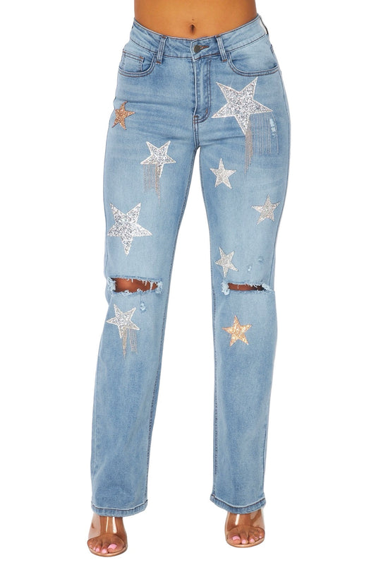 Denim Star Exposed Knee Jeans