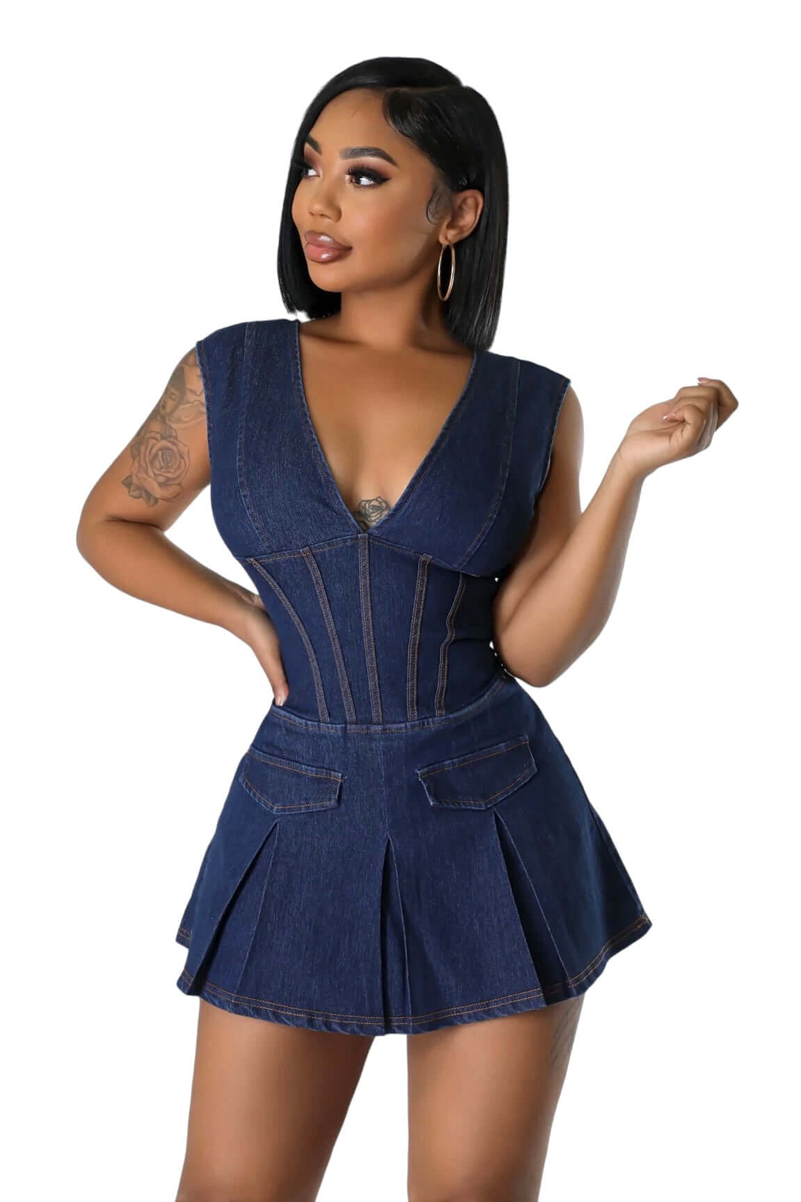 Dark Denim V-Neck Romper