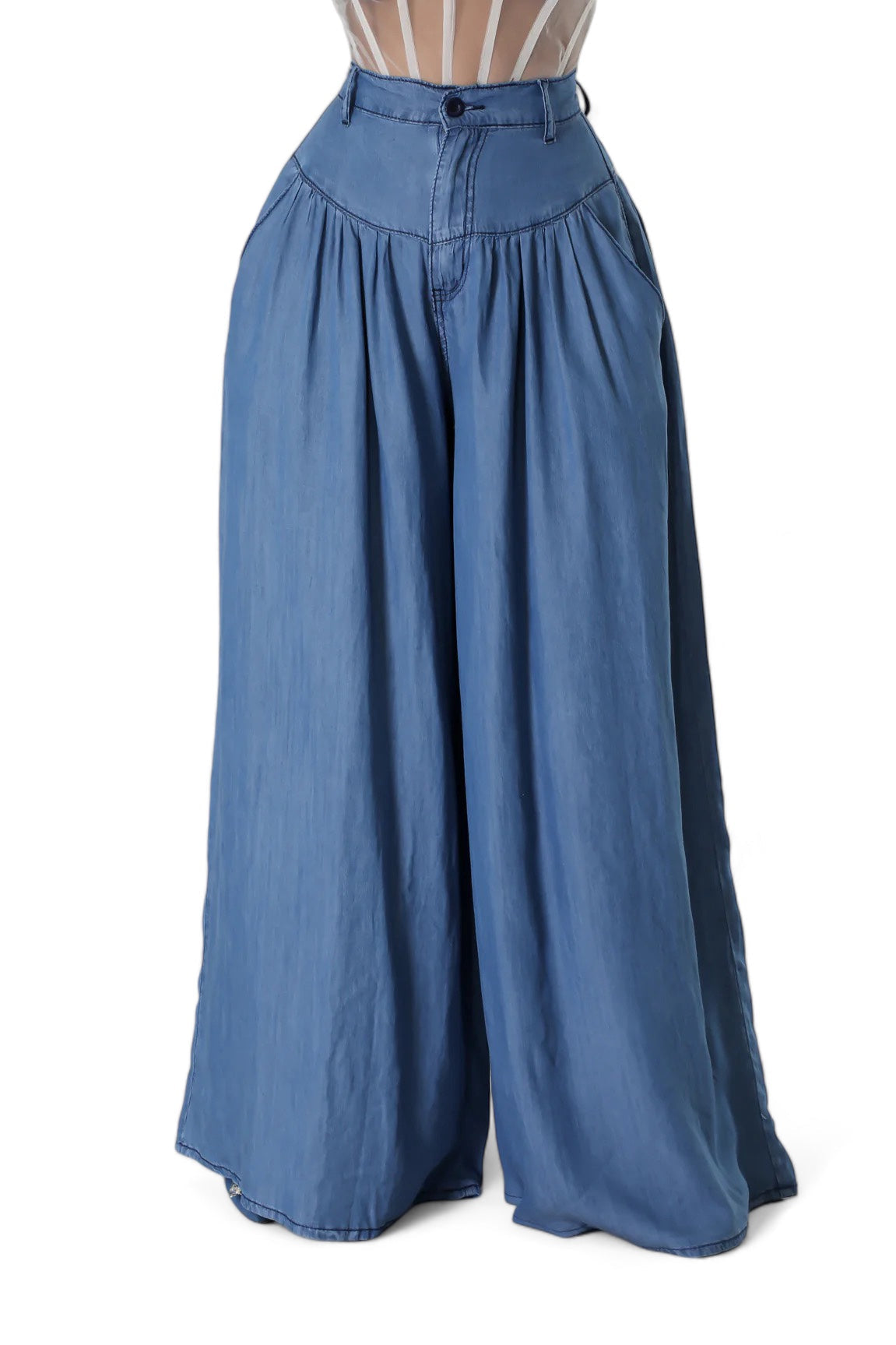 Darcy Wide-Leg Chambray Pants