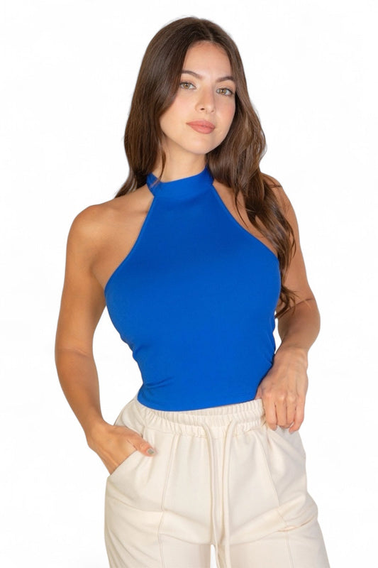 Ribbed Halter Neck Backless Top {BT5505}