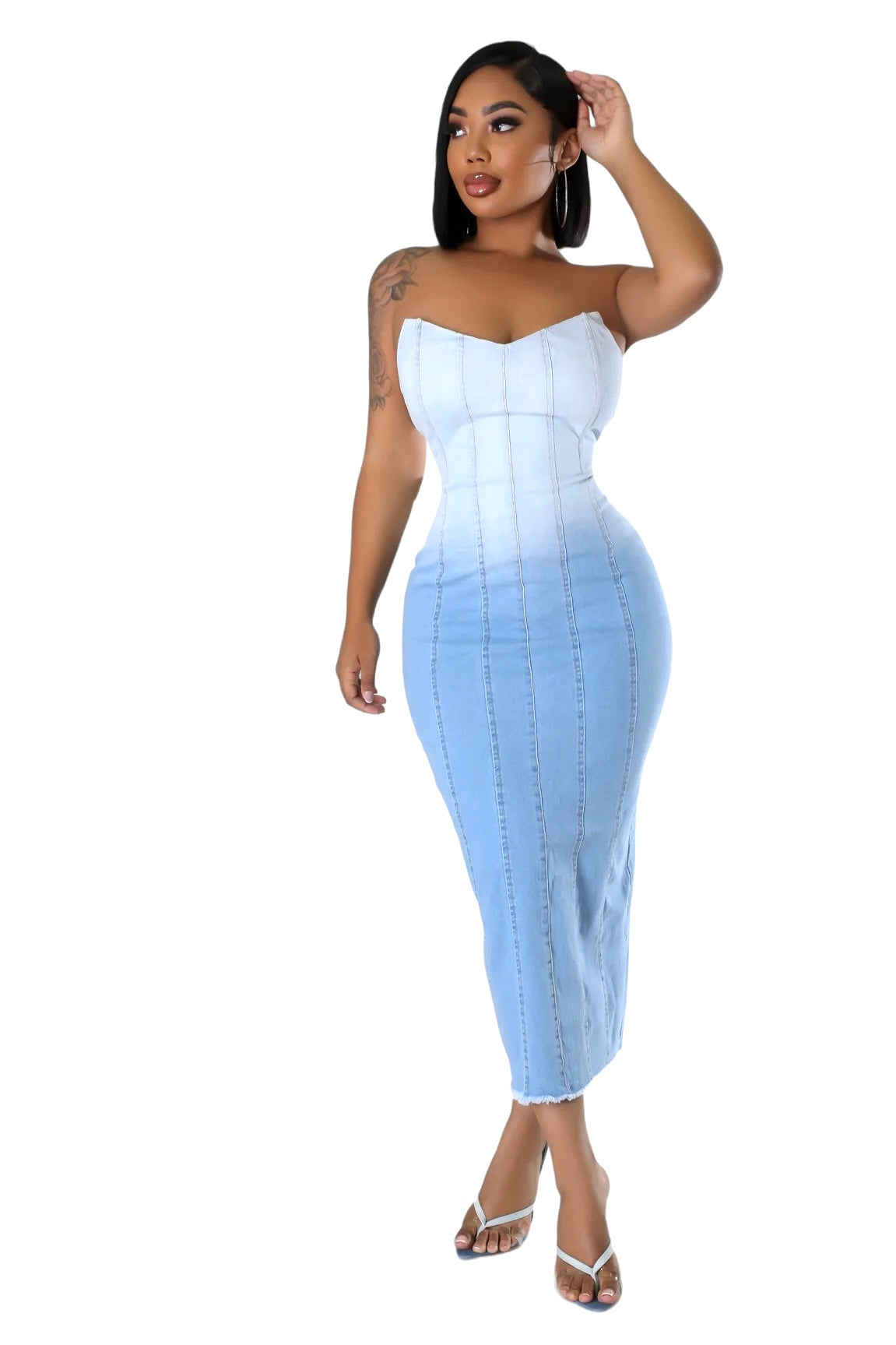 Strapless Denim Jean Midi Dress