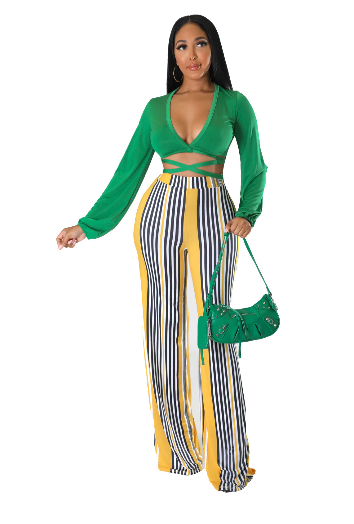 Long Sleeve Cropped Top & Strip Wide Leg Pants {Tall Girl Friendly}