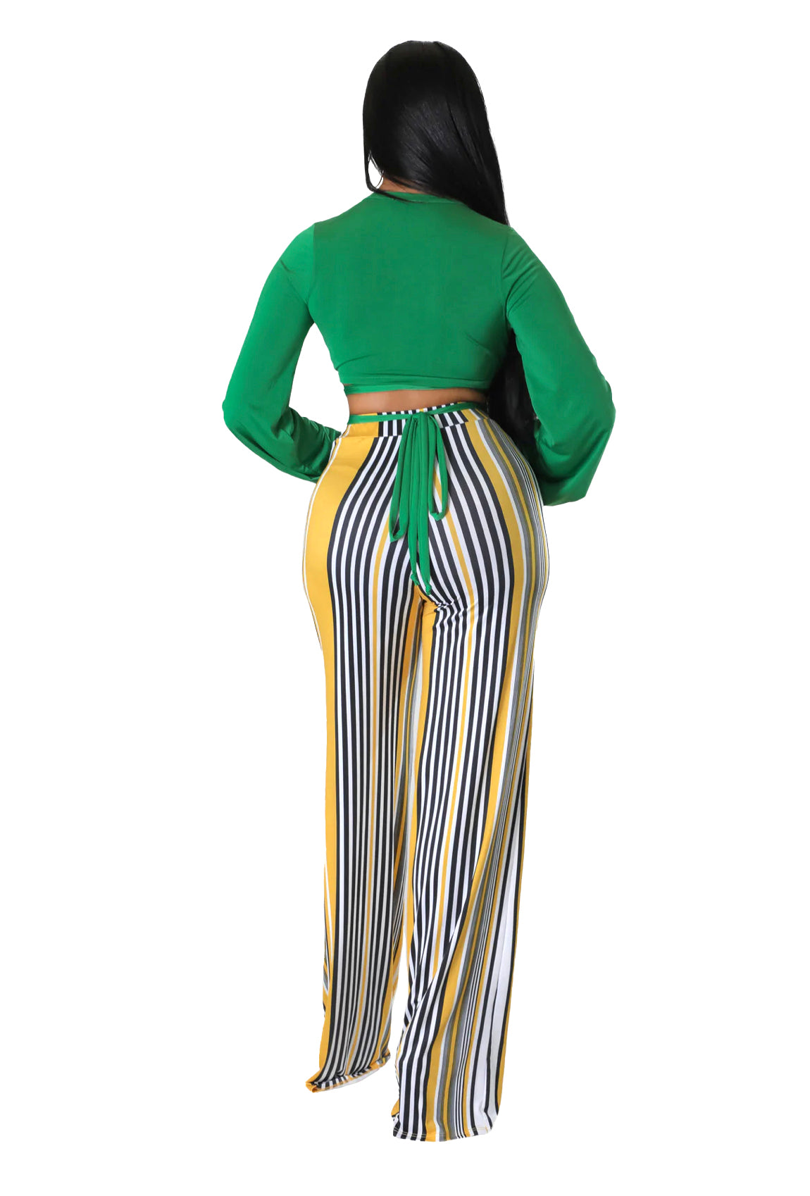 Long Sleeve Cropped Top & Strip Wide Leg Pants {Tall Girl Friendly}