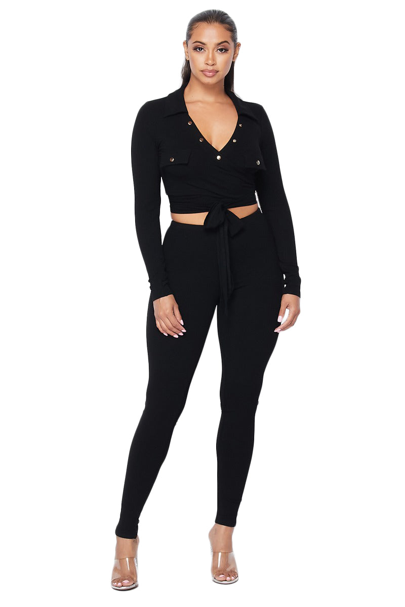 V-neck Wrap Around 2 pc Set