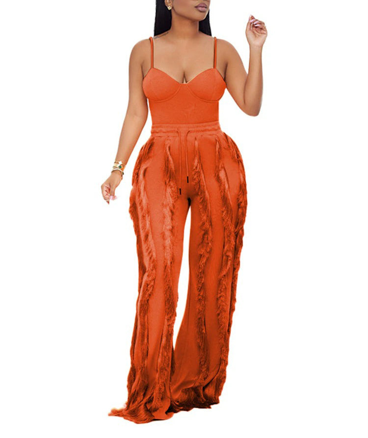 Two Piece Bodysuit &  Tassel Pants Set {has very good stretch}