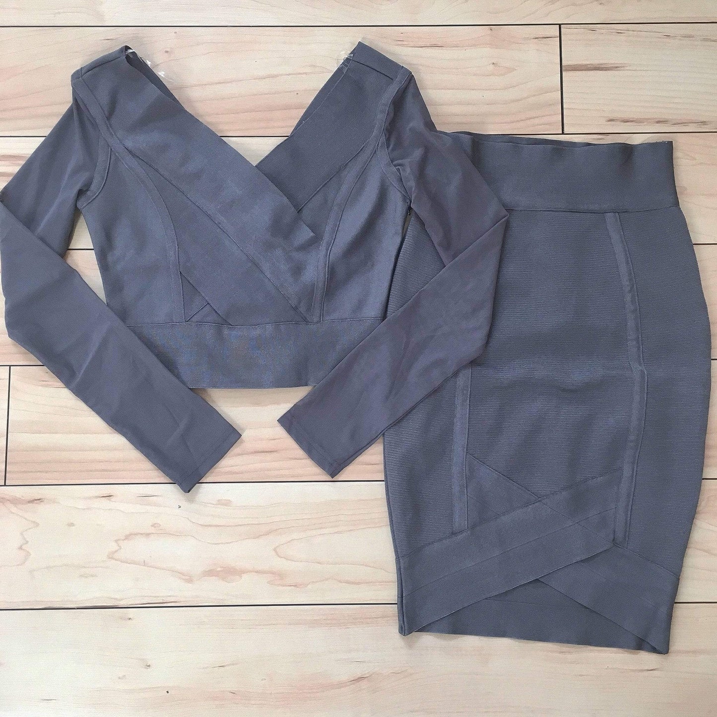 Long Sleeve V-Neck Bandage Two Piece Set