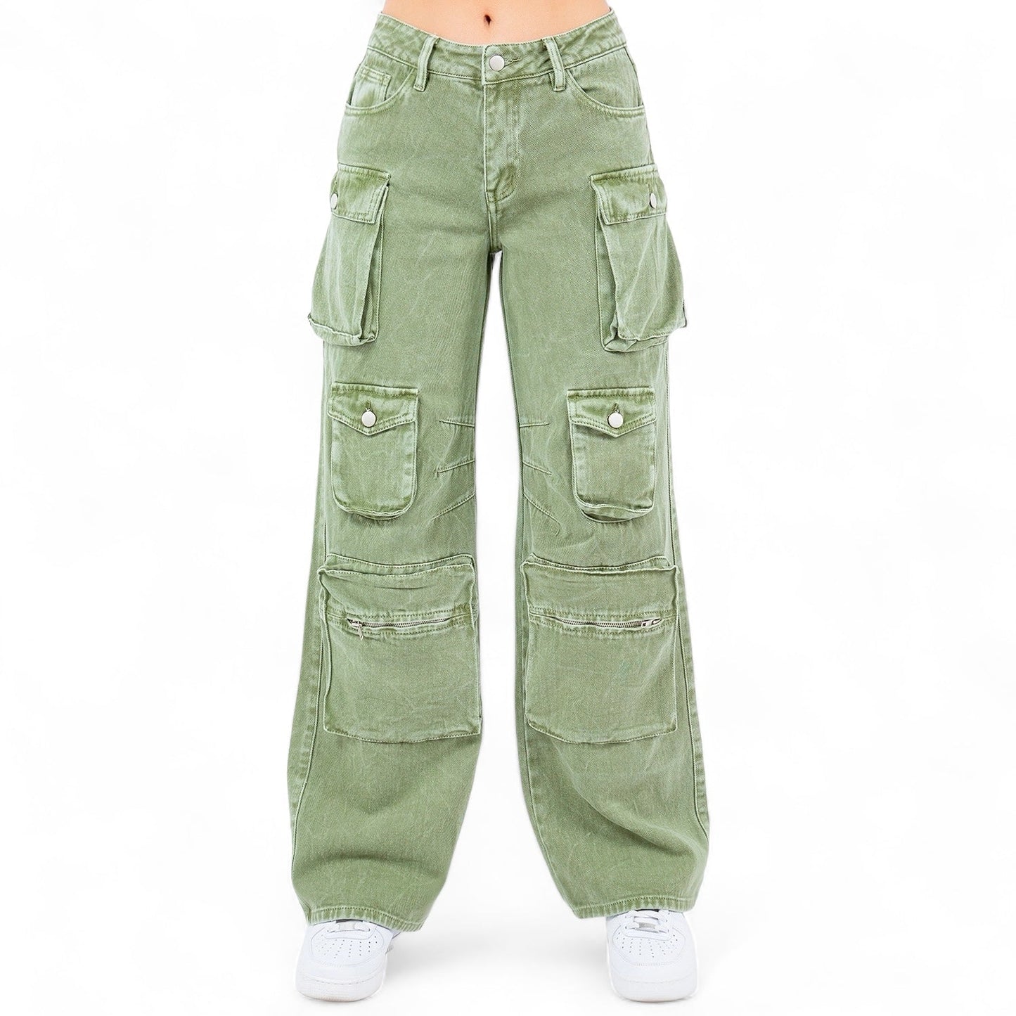 Multi Pockets Denim Wide Leg Cargo Pants-RJH30564