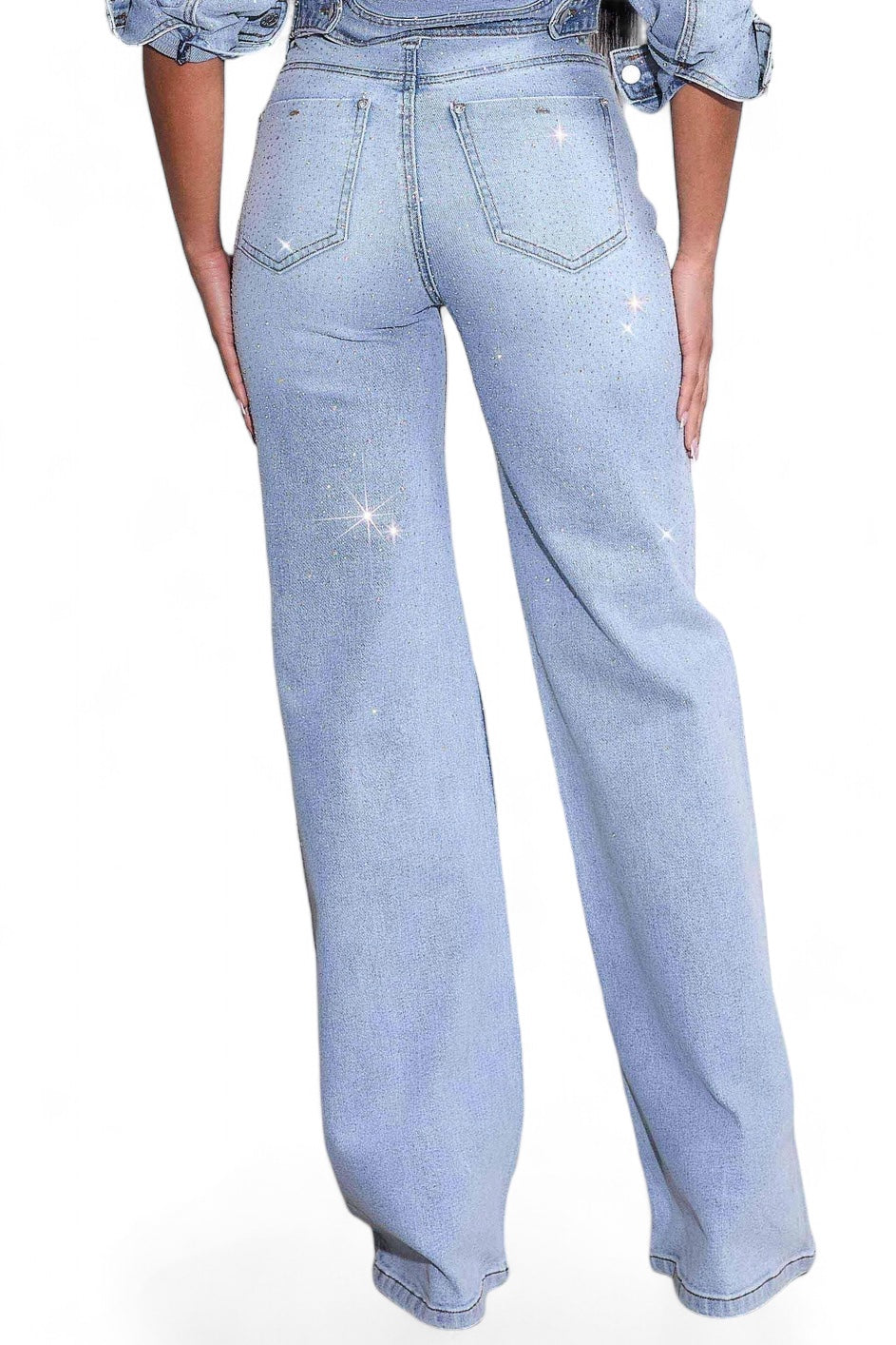 Iridescent High-Rise Rhinestone Wide Leg Jeans