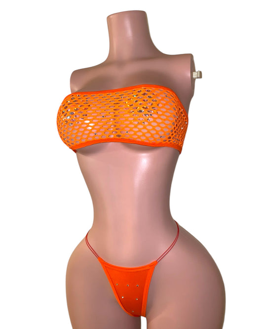 Mya Rhinestone Bandeu Set - Tangerine