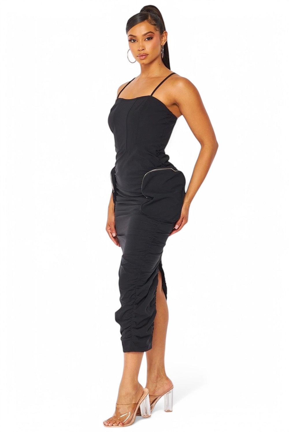 Erin Cargo Pocket Ruched Nylon Tank Dress