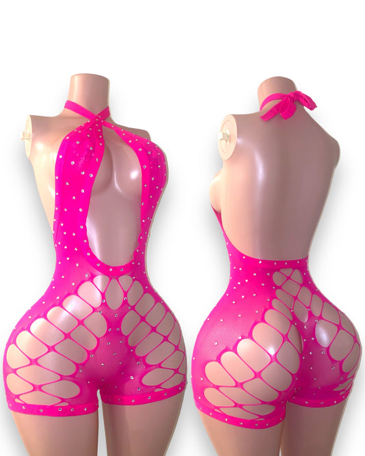 Alexis Neon Pink Bling Romper