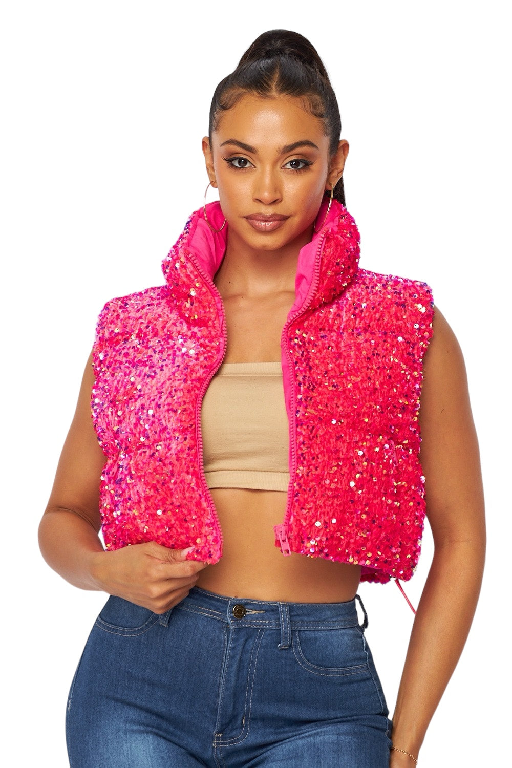 Sequin Velvet Puffer Vest