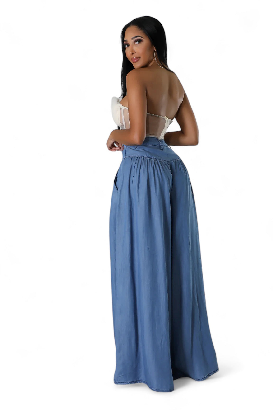 Darcy Wide-Leg Chambray Pants