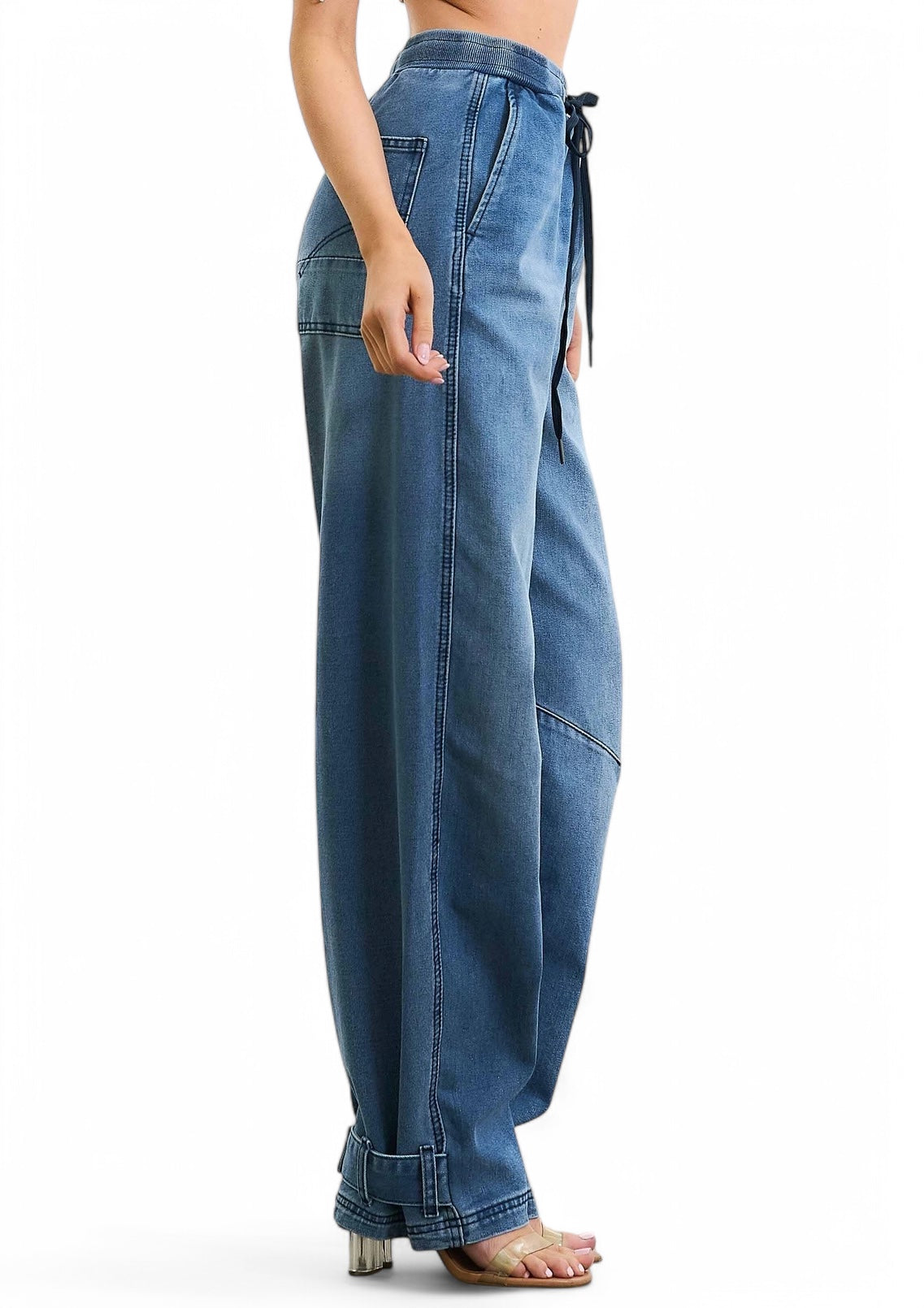 Elastic Waist Barrel Baggy Jeans