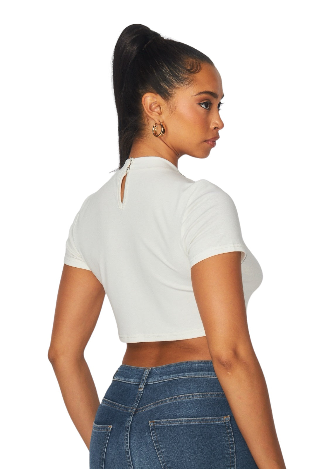 Rhinestone Bow Trim Crop Top