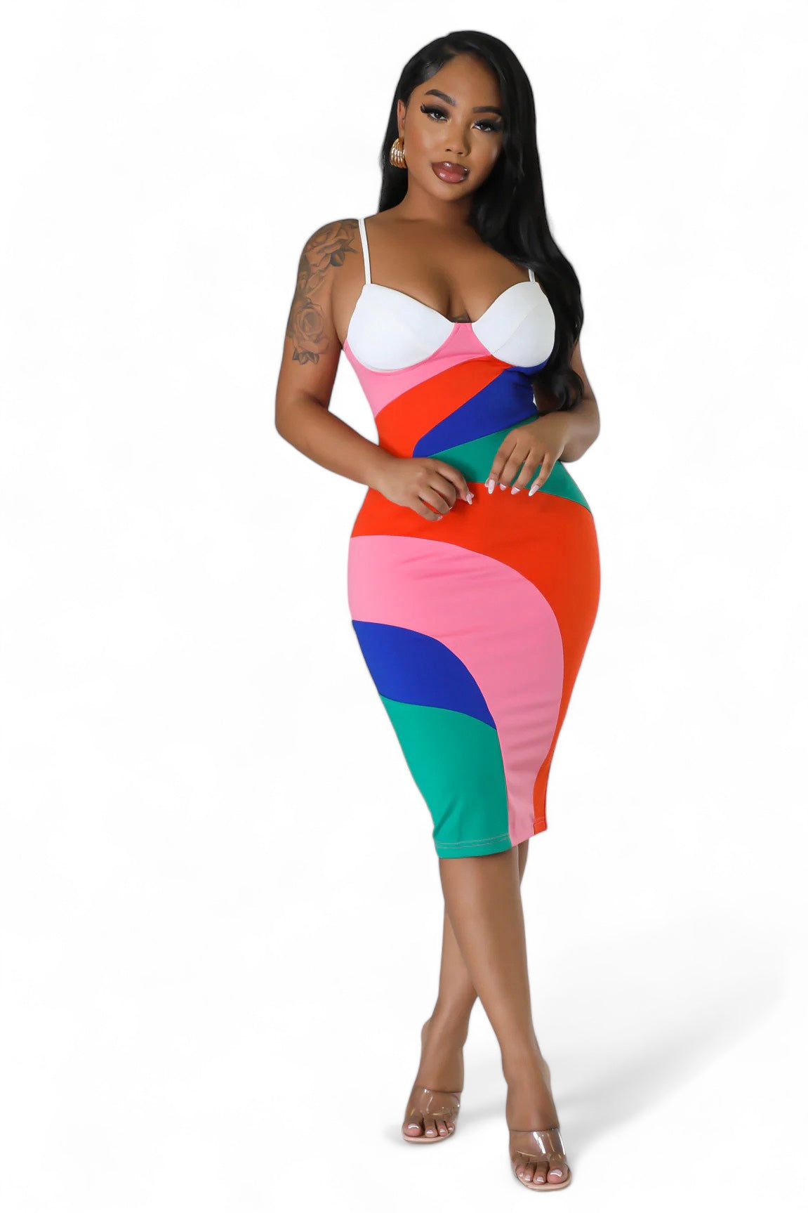 Multicolor Bra Cup Midi Dress