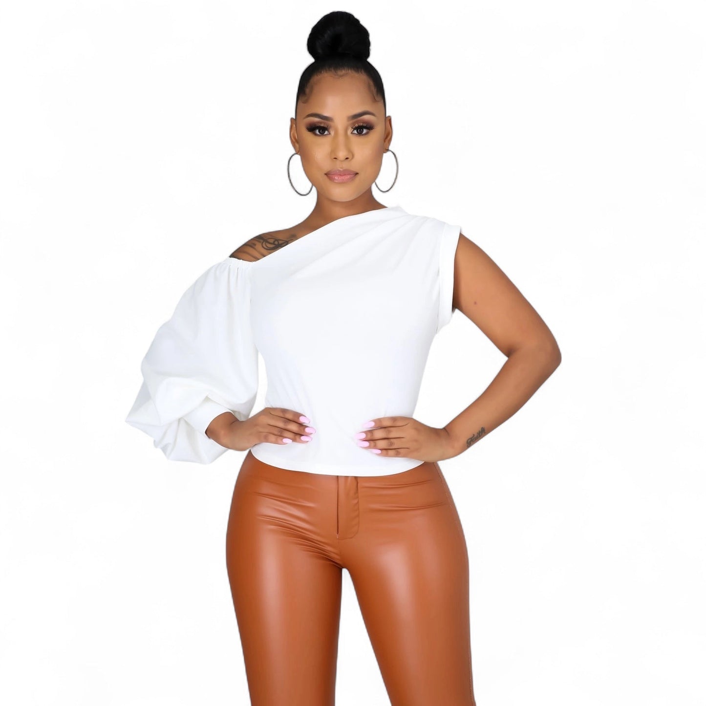 One Shoulder Puff Sleeve Top