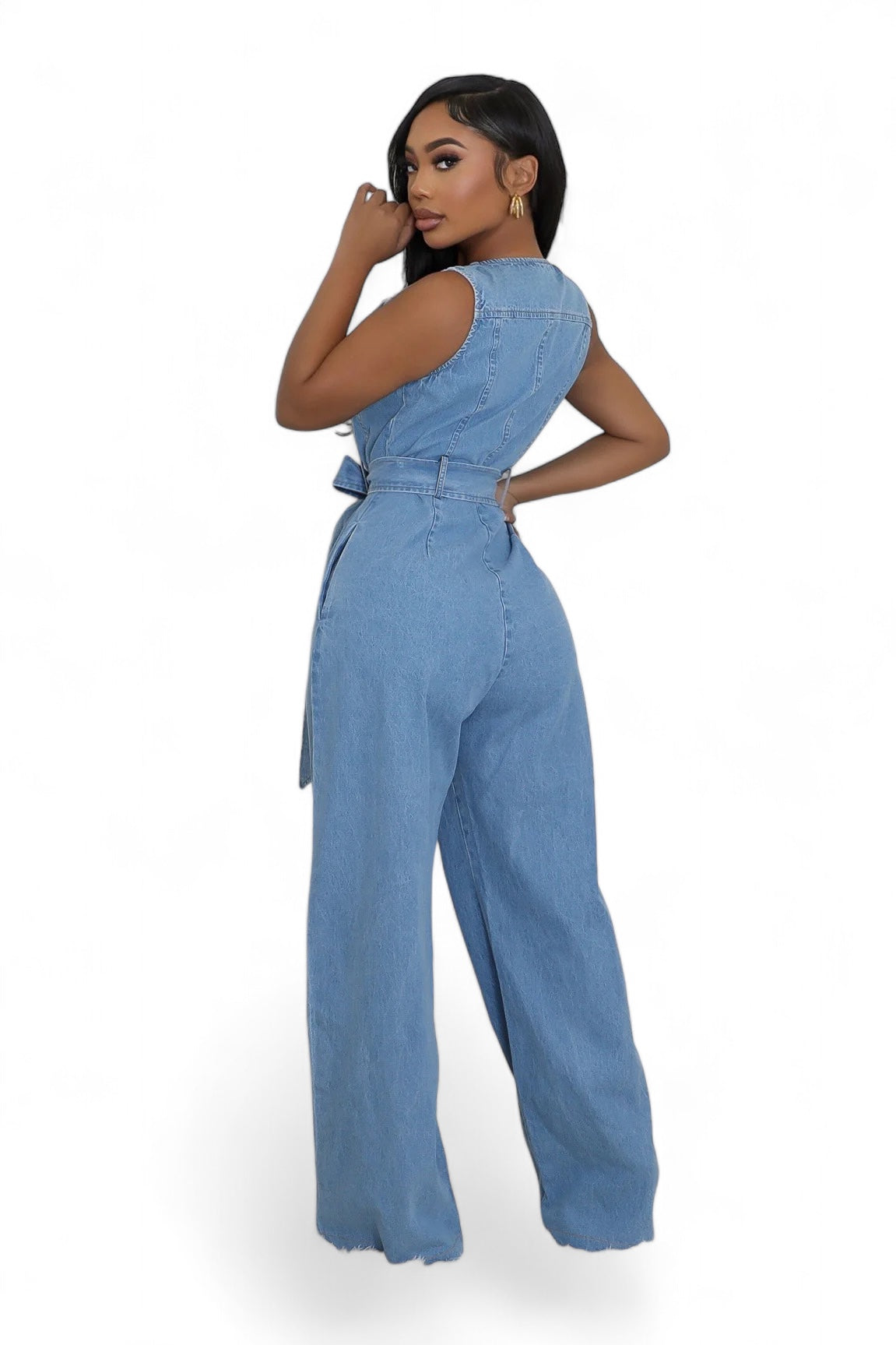 Denim Front Zipper Wide Leg Jumpsuit