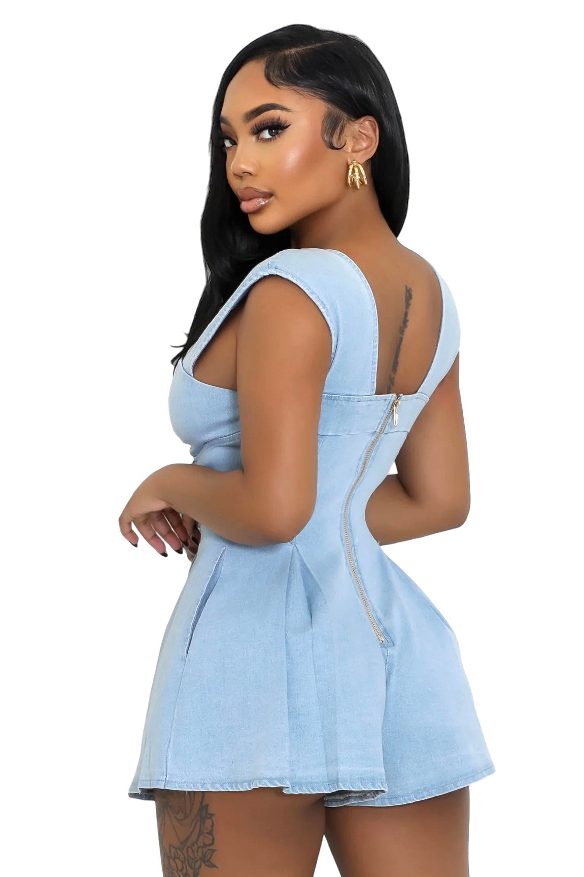 Denim Cut Out Lace Up Romper