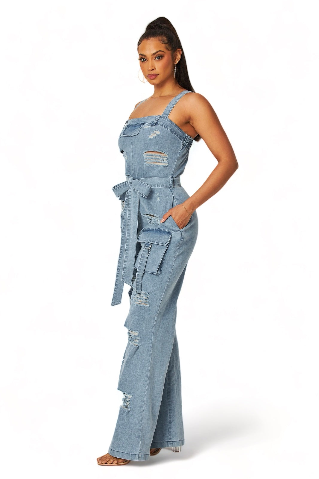 Denim Cargo Pocket  Jumpsuit {HAS GREAT STRETCH}