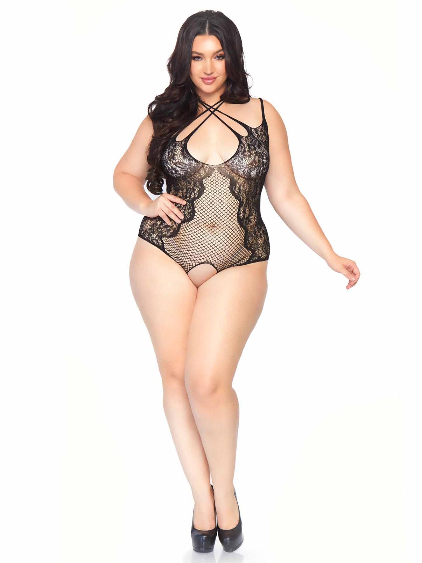 Plus Afterglow Lace Halter Teddy