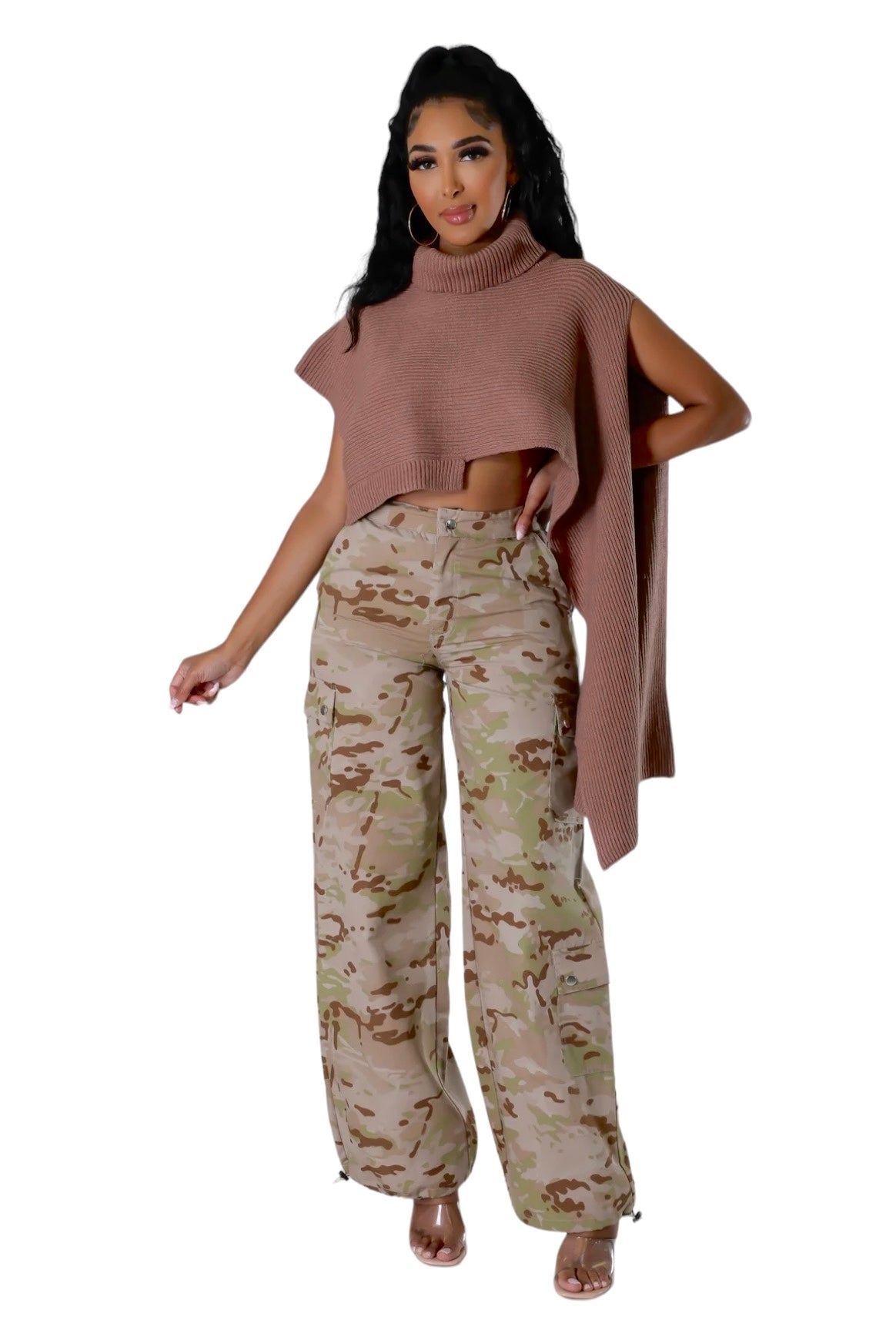 Turtleneck Cropped Cape Sweater