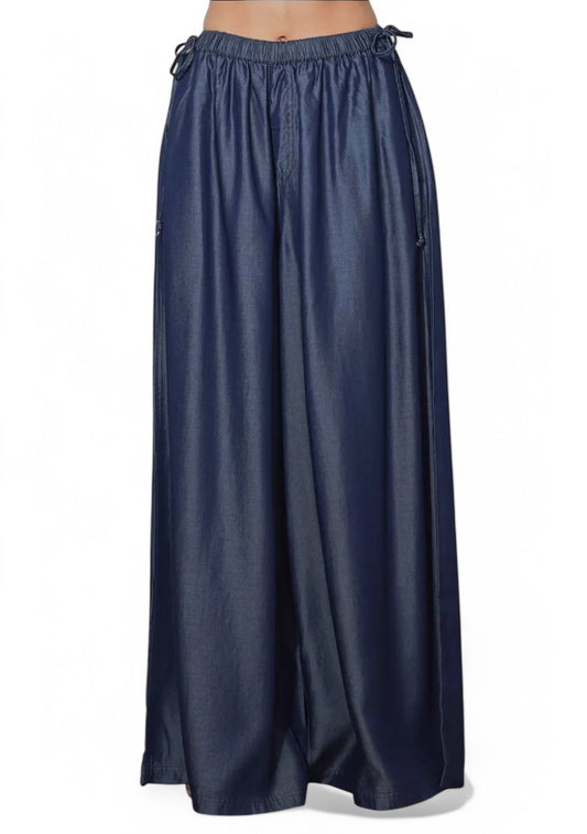 Tencel Palazzo Pants with Side Ribbon