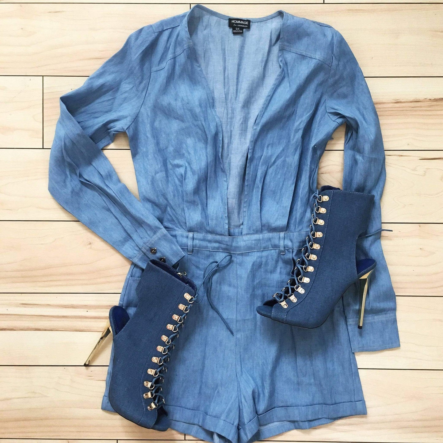 Denim V-Neck Romper  *NO STRETCH*