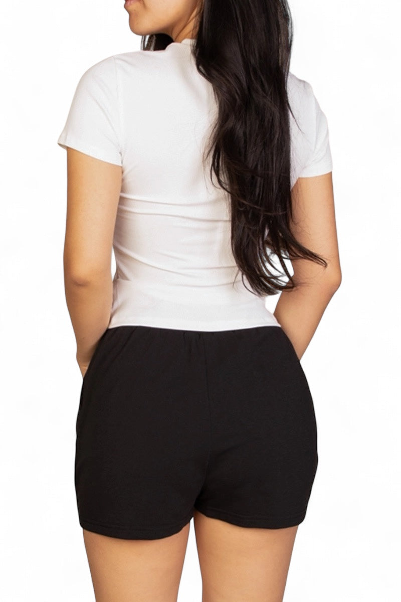 Ribbed Round Neck Short Sleeve Top {BT5492}