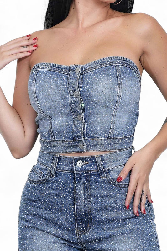 Iridescent Rhinestone Star Tube Top