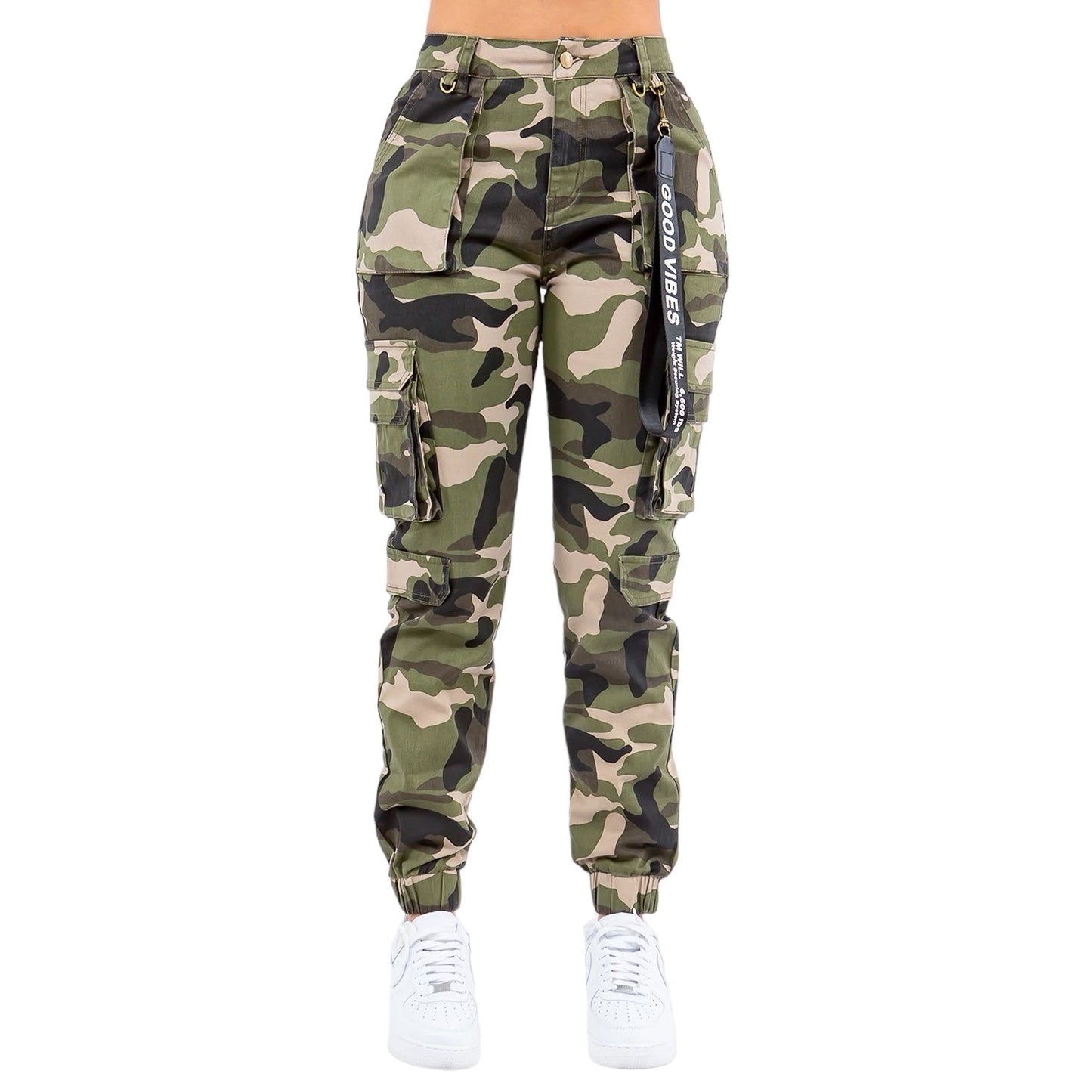 High Waist Camo Joggers with Utility Pockets