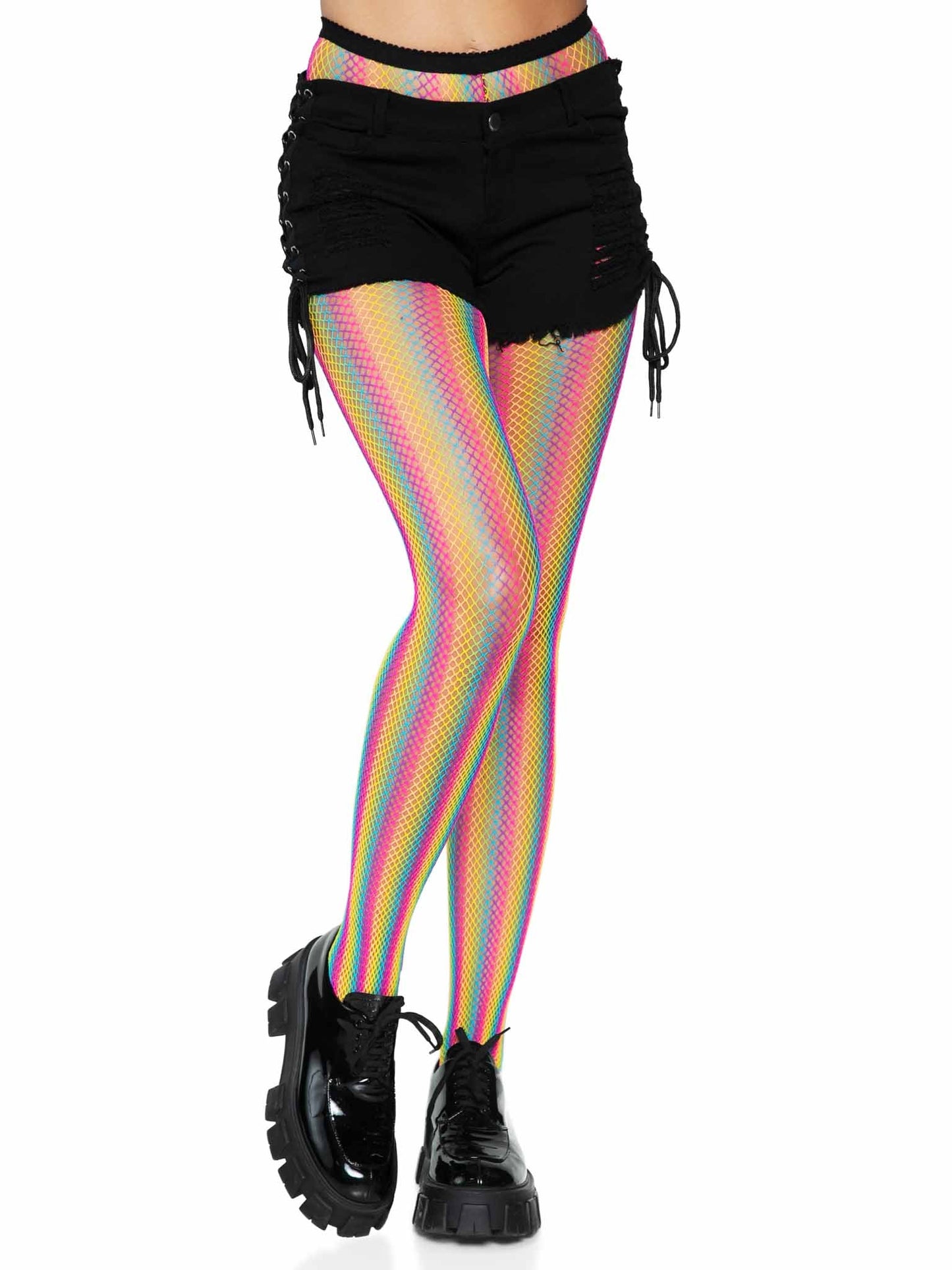 Tay Rainbow Striped Fishnet Tights