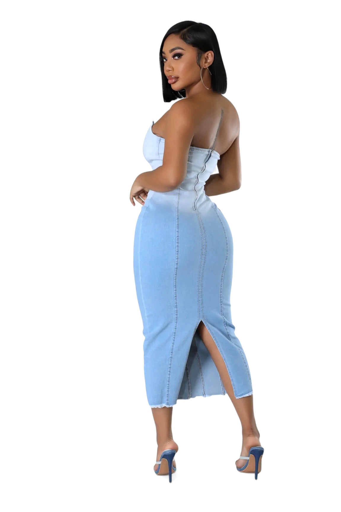 Strapless Denim Jean Midi Dress