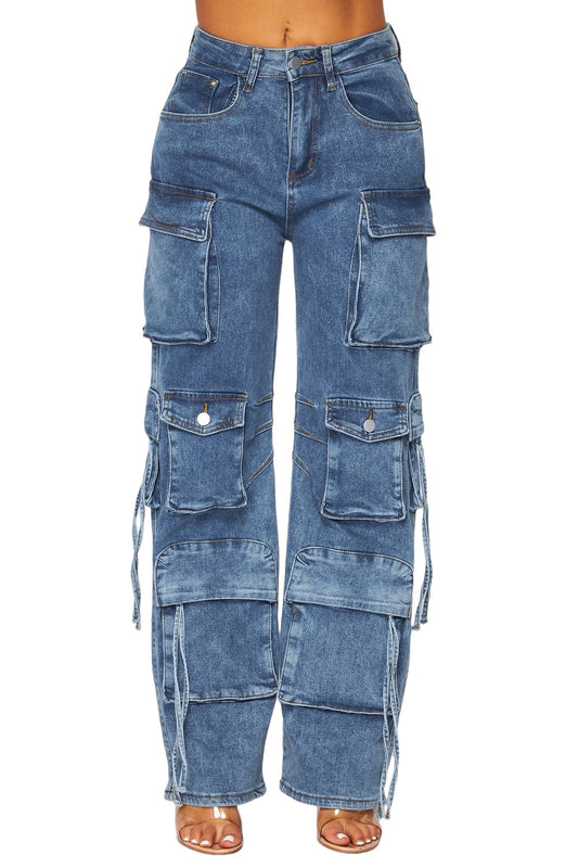 Multi Pocket Denim Cargo Pants