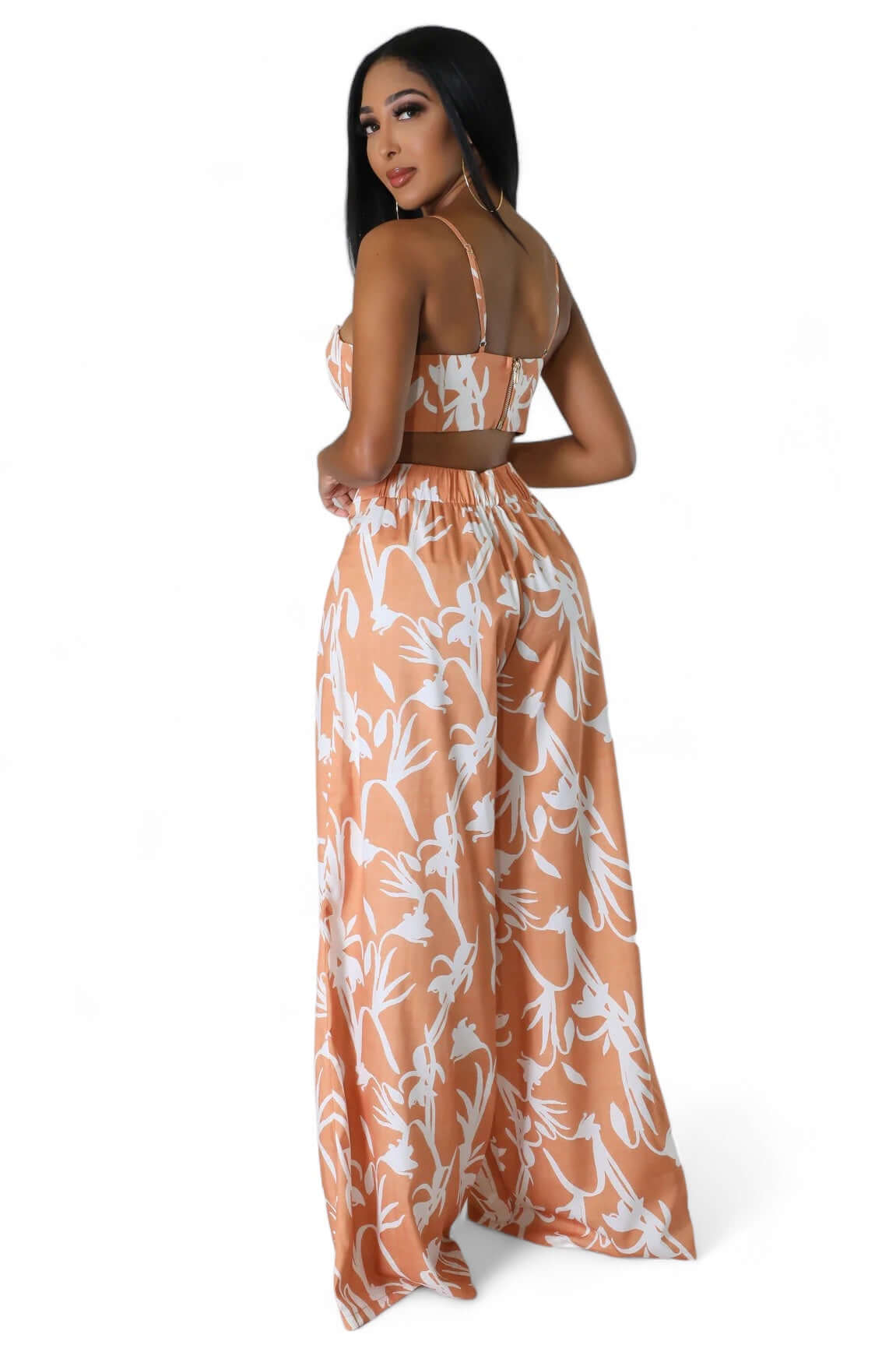 Two Piece Cropped Top & Wide Leg Pant Suit