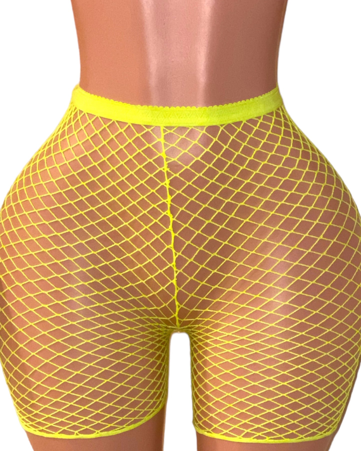 Industrial Fishnet Biker Shorts - One Size - Neon Yellow