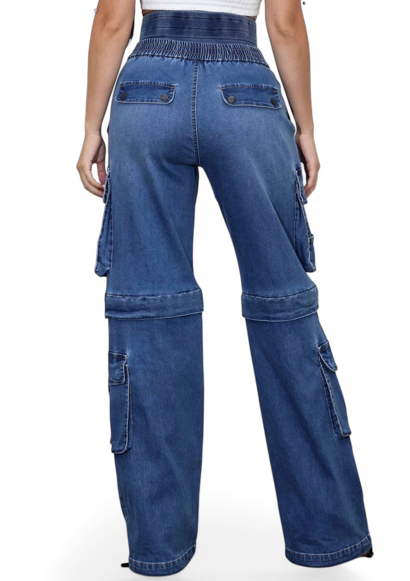Convertible Baggy Cargo Jeans with Double Waist Band