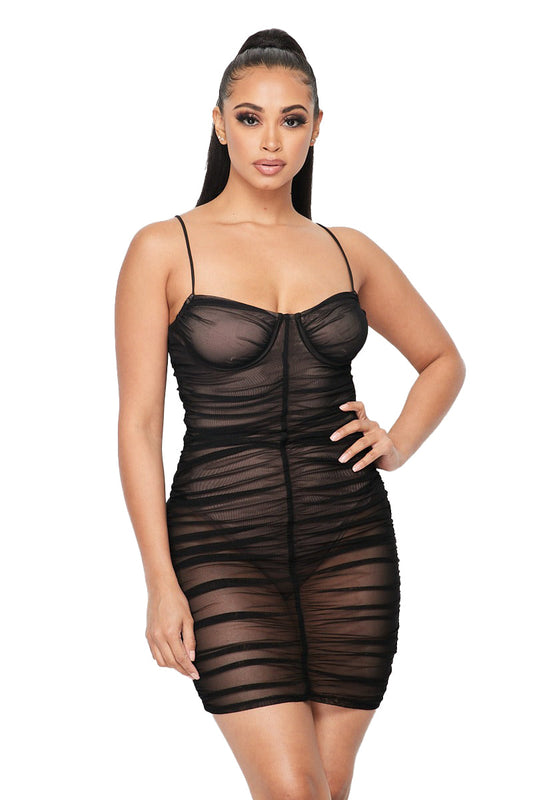 Ruched Dress {comes with tan color bodysuit}